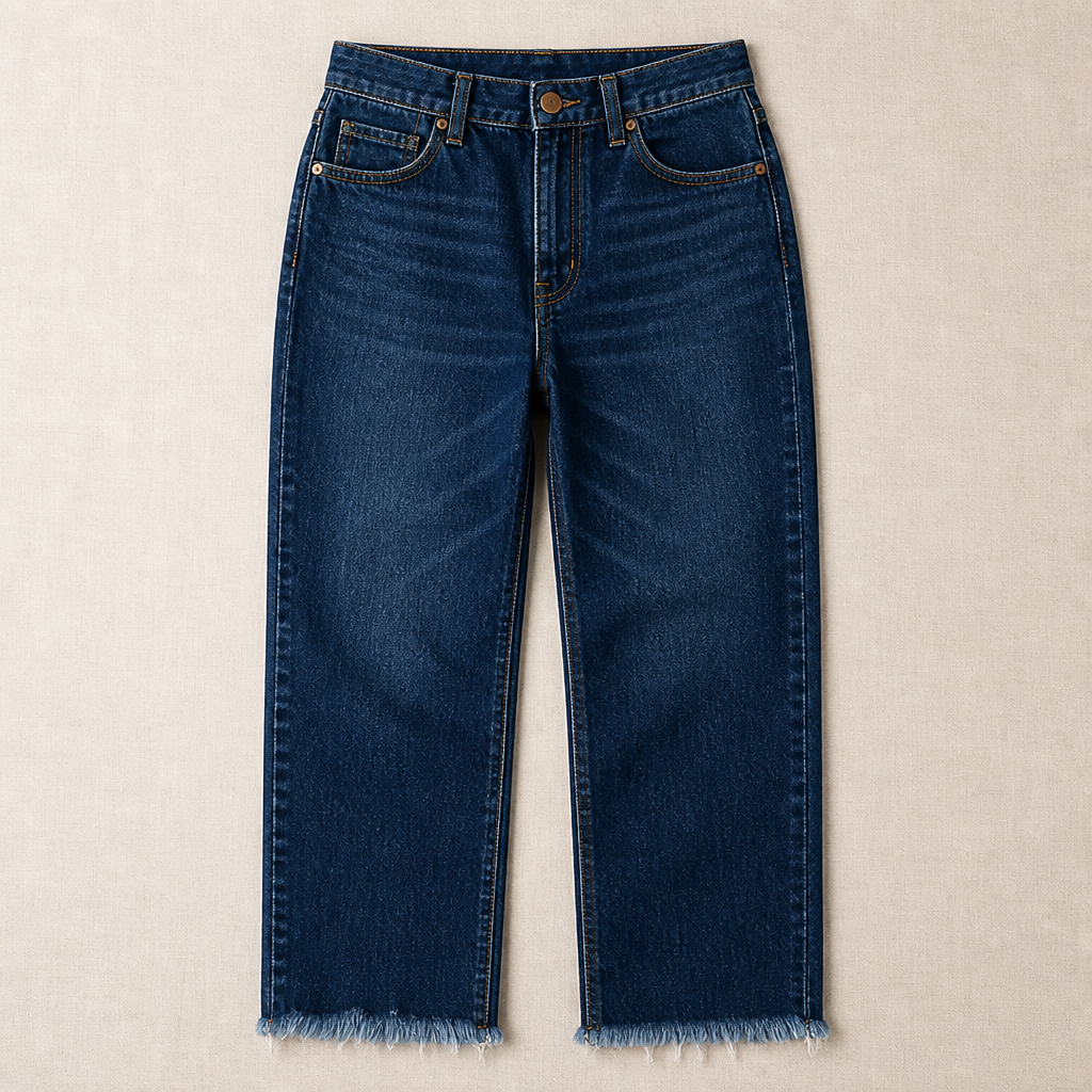 Vibrant Era™ – Retro Frayed-Hem Cropped Straight Leg Jeans