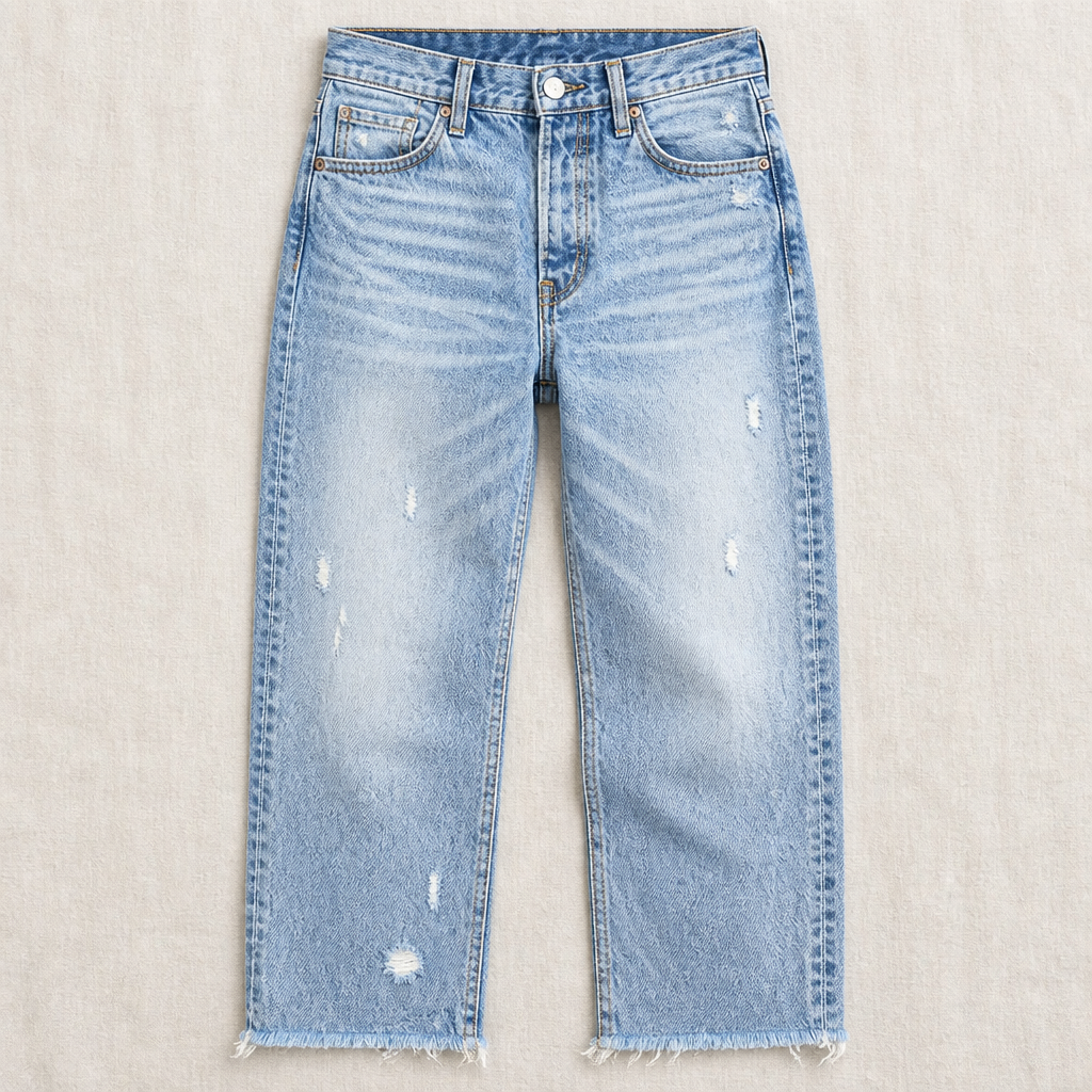 Vibrant Era™ – Retro Frayed-Hem Cropped Straight Leg Jeans