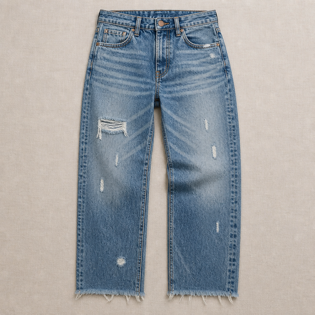 Vibrant Era™ – Retro Frayed-Hem Cropped Straight Leg Jeans