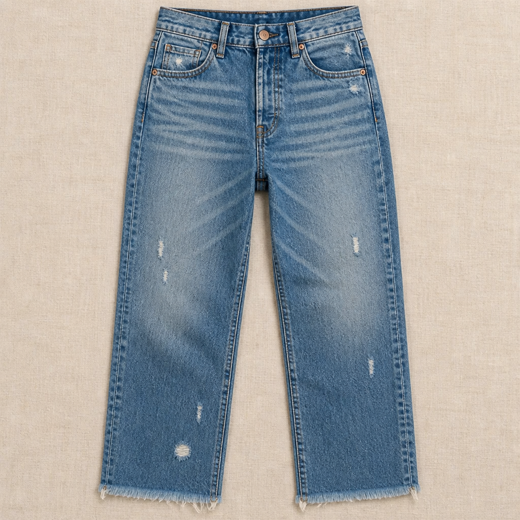 Vibrant Era™ – Retro Frayed-Hem Cropped Straight Leg Jeans