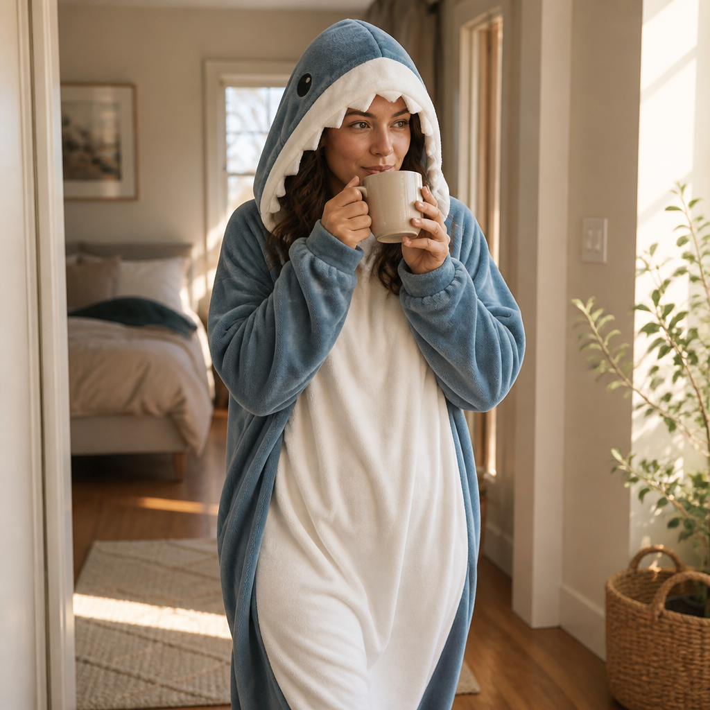 AquaSnug™ – Hooded Shark Flannel Sleeping-Bag Blanket