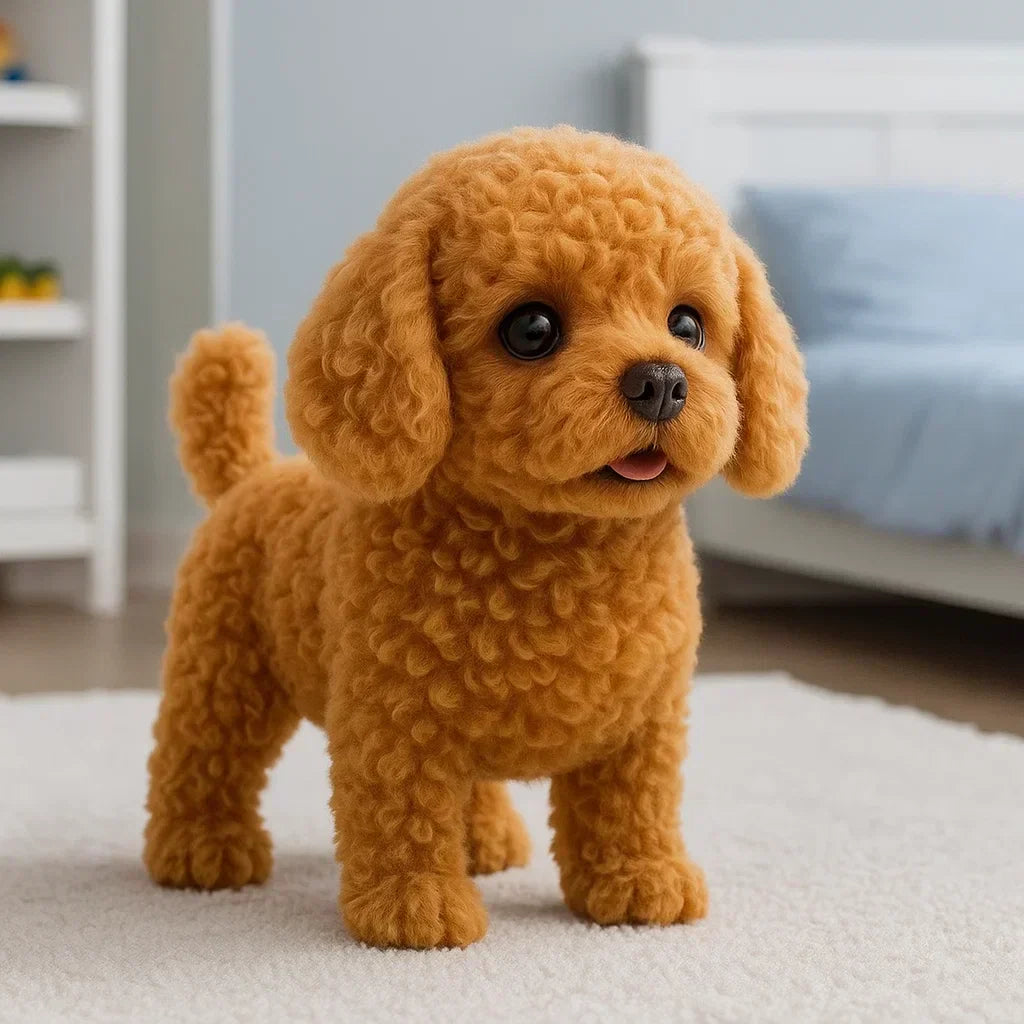 Walking and Barking Interactive Plush Dog Robot with Realistic Features