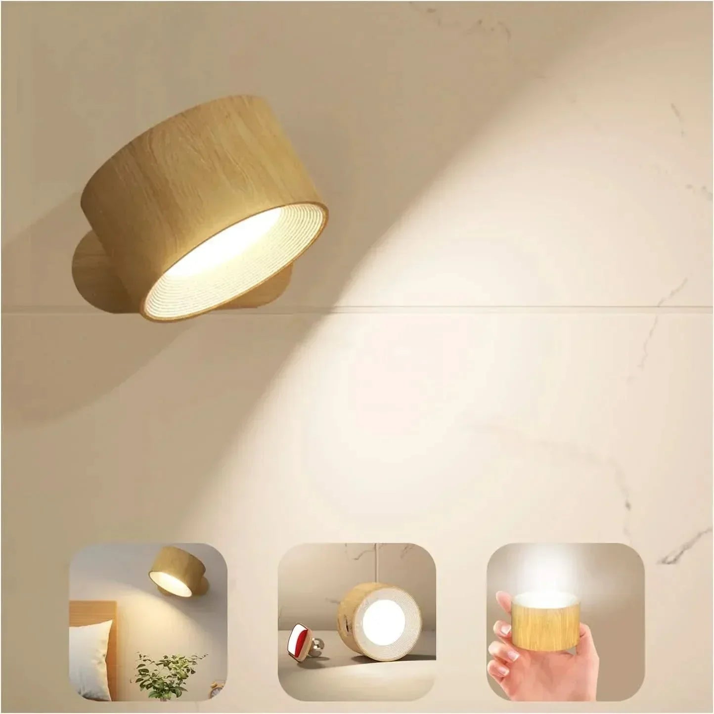 Wireless Wall Lamp with 360-Degree Rotation, USB Rechargeable, 3 Brightness Settings