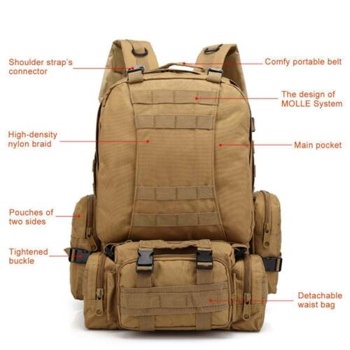 Tactical Military Backpack 60L with Removable MOLLE Pouches
