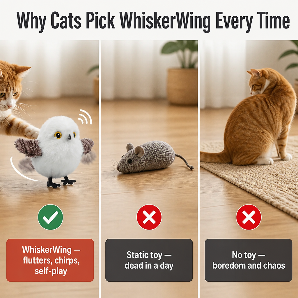WhiskerWing™ — Spark Your Indoor Cat's Hunting Instinct With Real Flutter & Chirp Play
