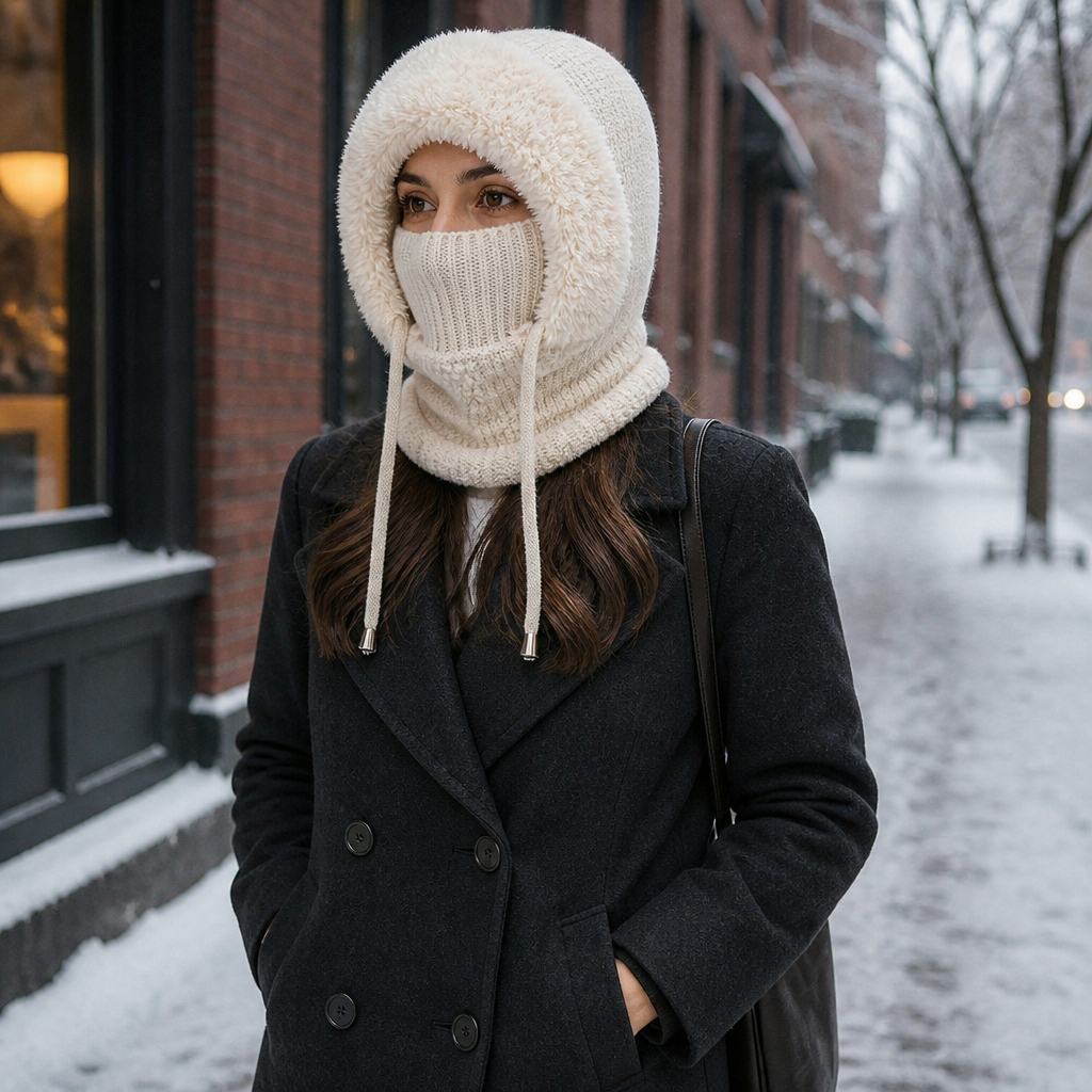 ChillGuard™ – Plush-Lined Hooded Scarf with Drawstring Fit