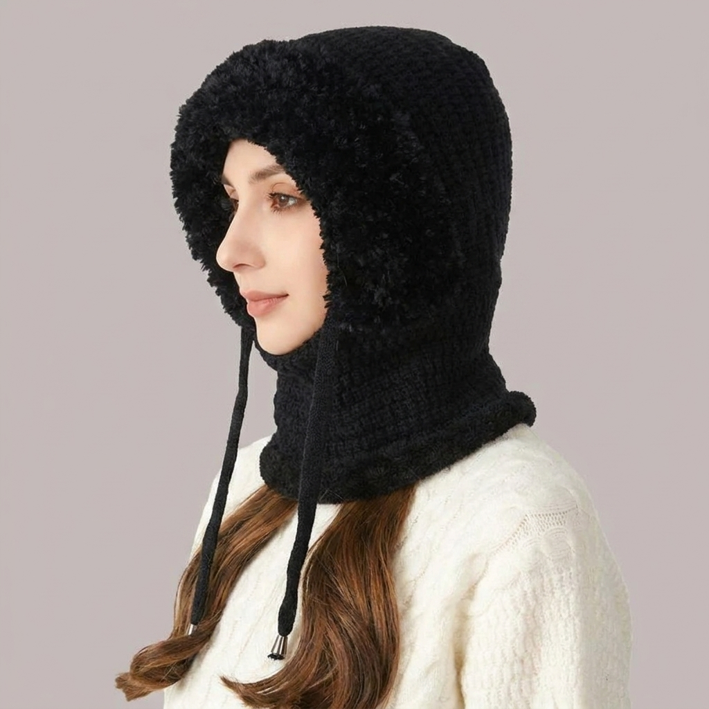 ChillGuard™ – Plush-Lined Hooded Scarf with Drawstring Fit