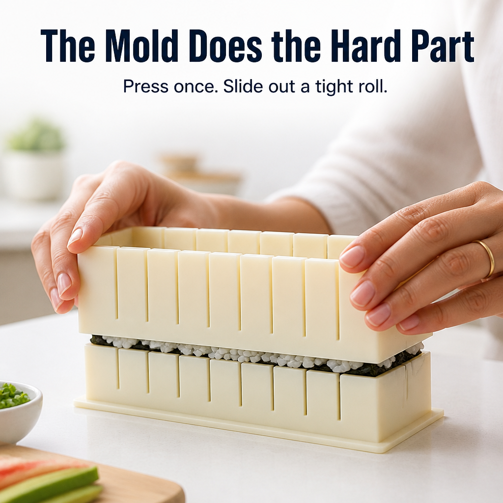 Sushi RollEase™ — Roll Clean, Even Sushi at Home in Minutes, No Mat Needed