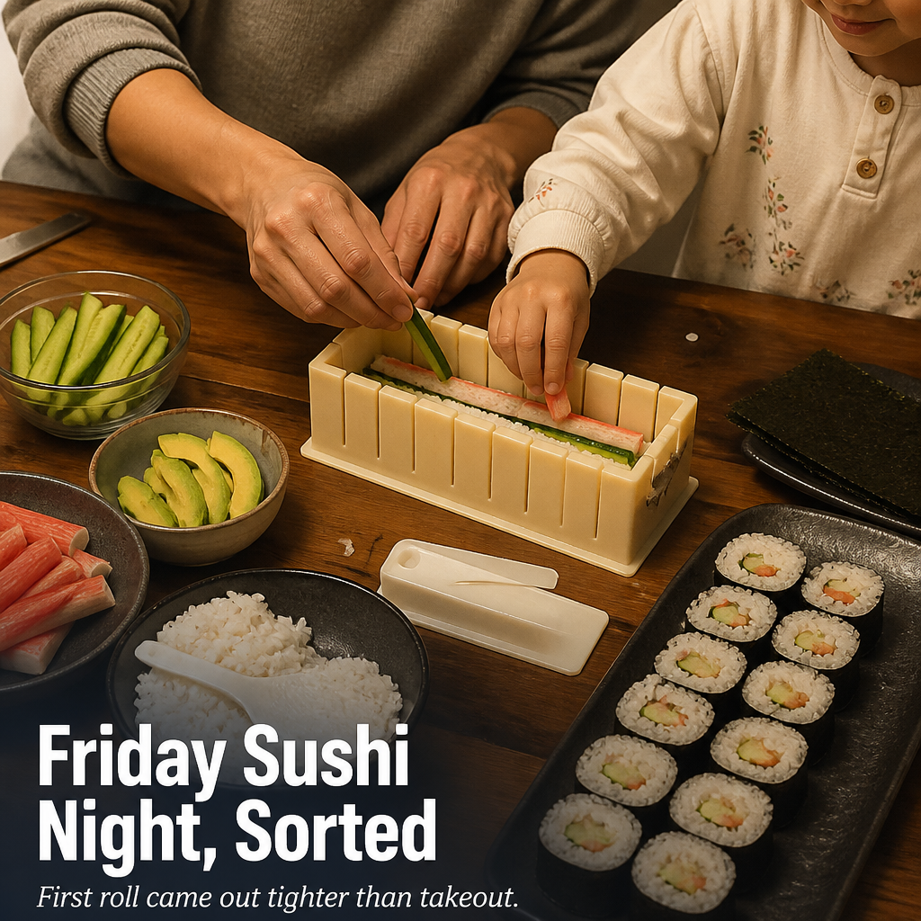 Sushi RollEase™ — Roll Clean, Even Sushi at Home in Minutes, No Mat Needed