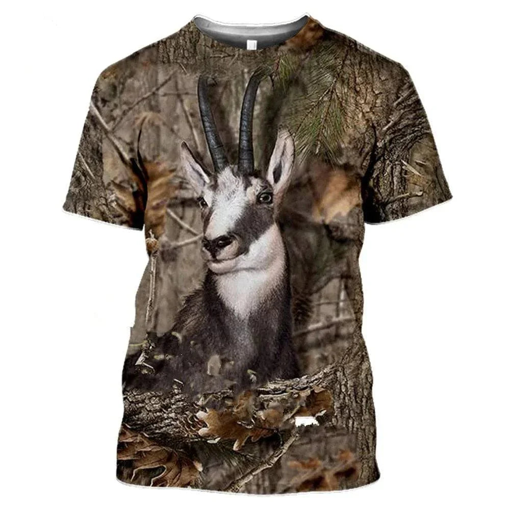 Outdoor Wildlife Print T-Shirt for Men - 3D Camouflage Design