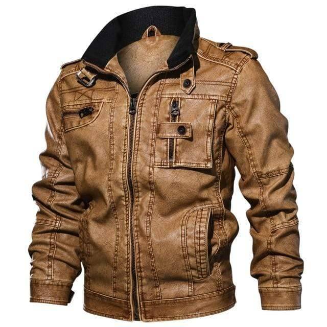 Faux Leather Jacket for Men with Velvet Collar