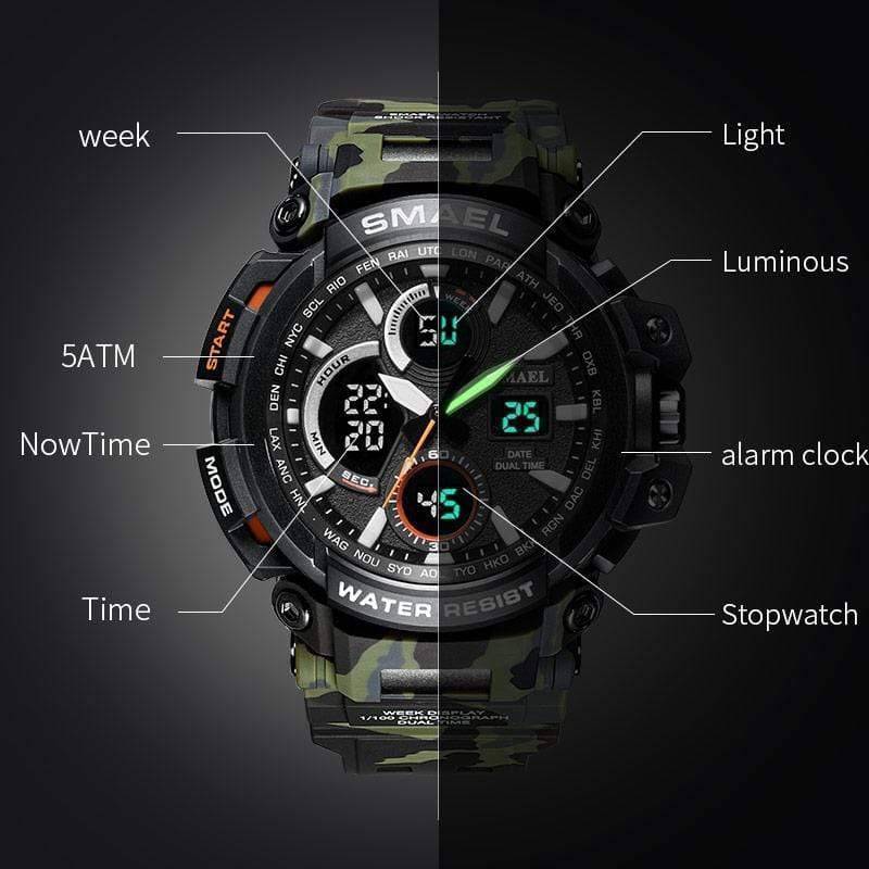 Camouflage Military Watch for Men - Digital and Analog Dual Time Display