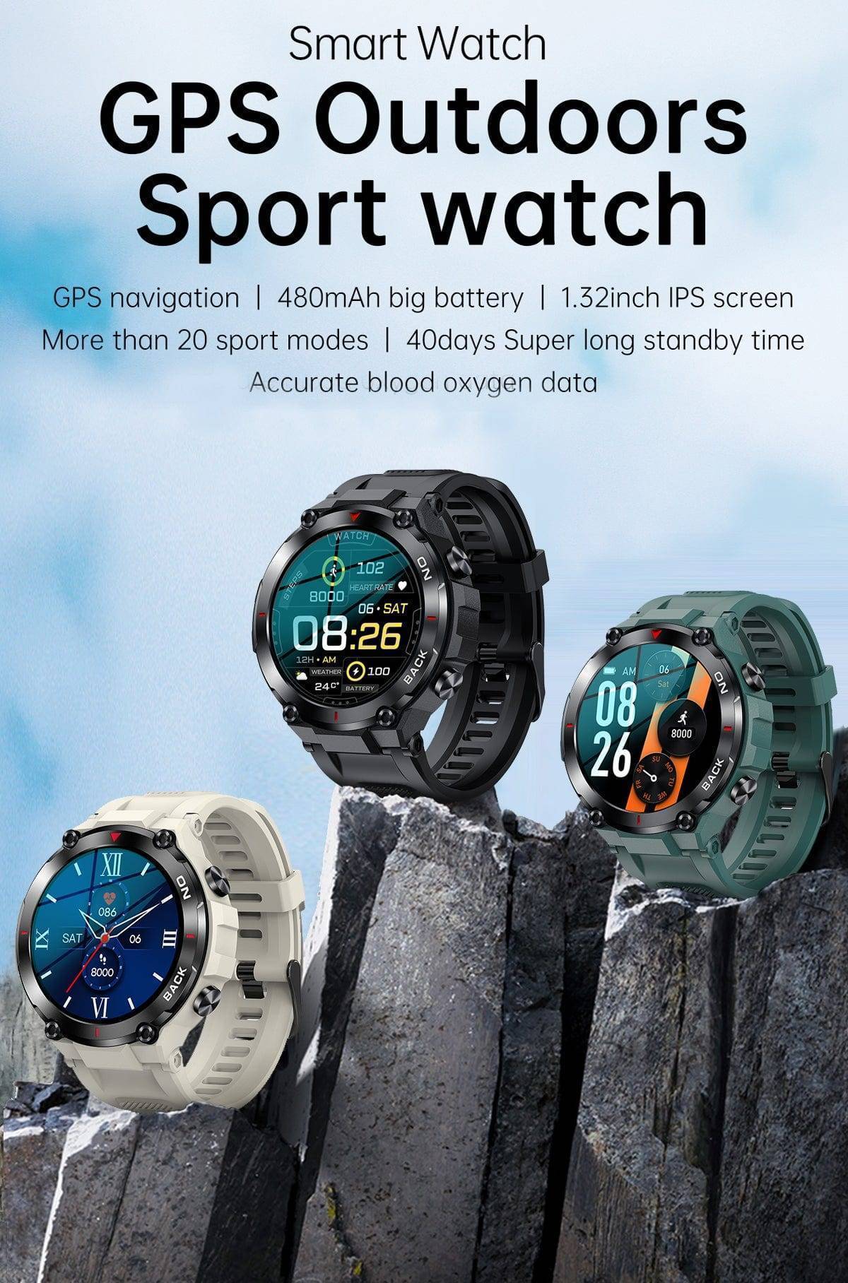 Multifunctional Fitness Tracker for Men - Outdoor GPS Smartwatch