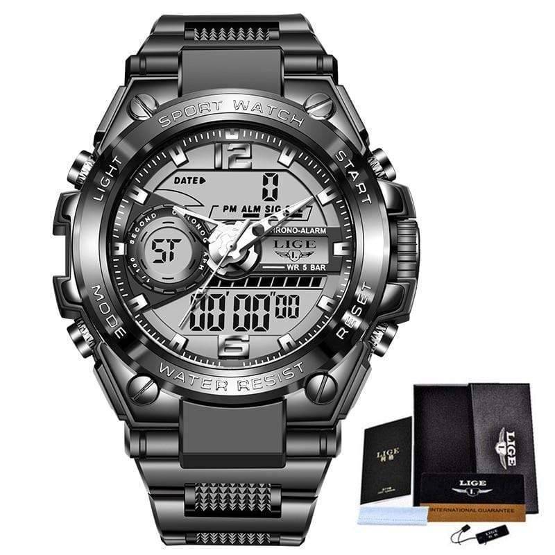Digital Analog Sports Watch for Men - Waterproof with LED Display