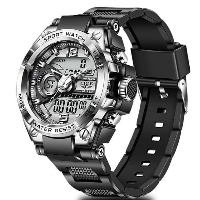 Digital Analog Sports Watch for Men - Waterproof with LED Display
