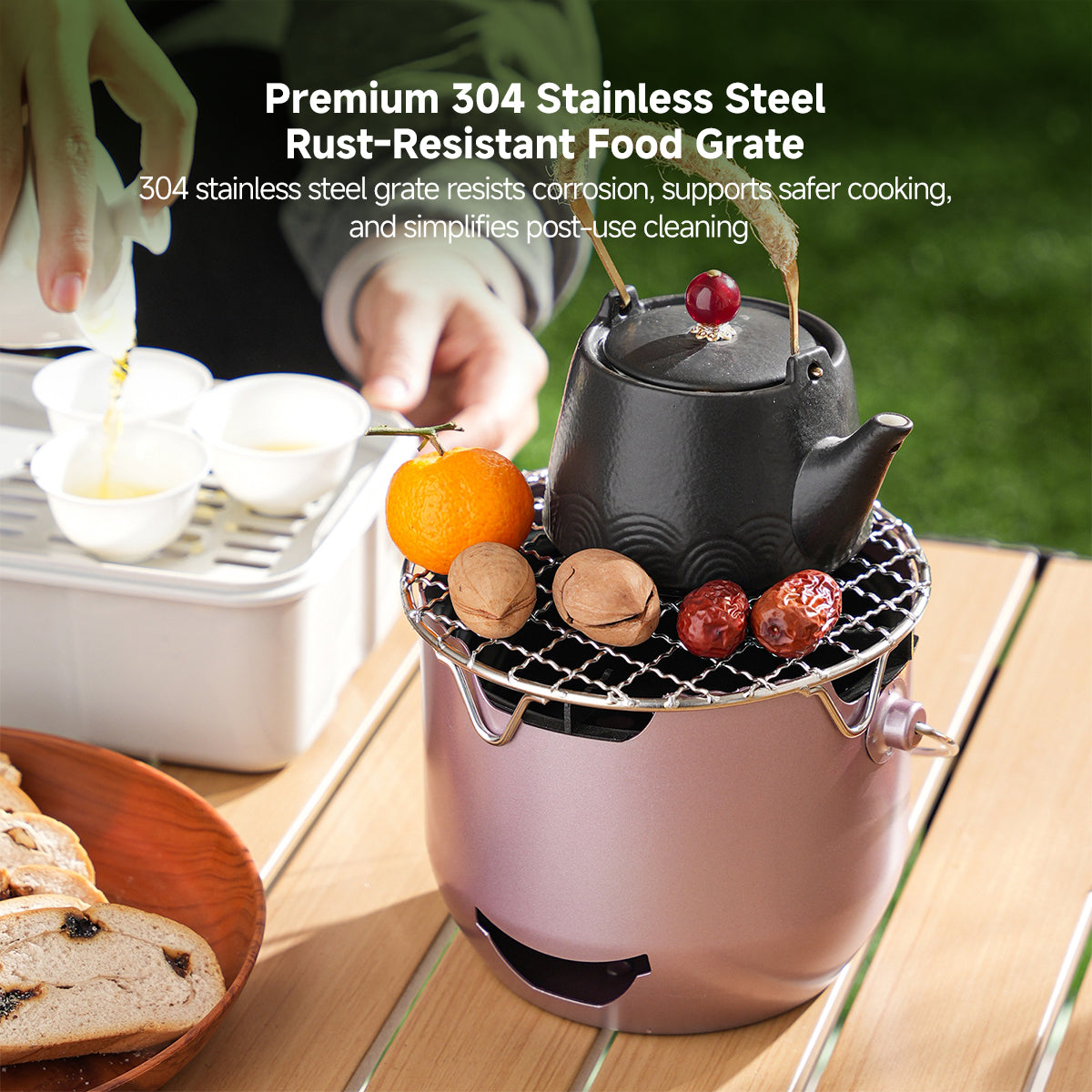 Portable Mini Charcoal Grill in Cast Iron for Outdoor Camping