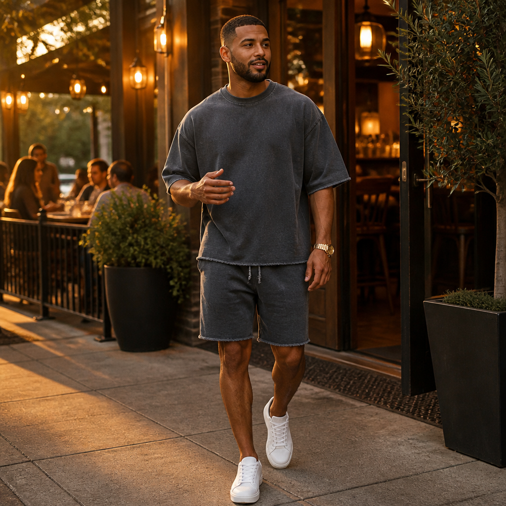 SilhouetteAura™ – Oversized Raw-Edge Cotton Tee and Shorts Set