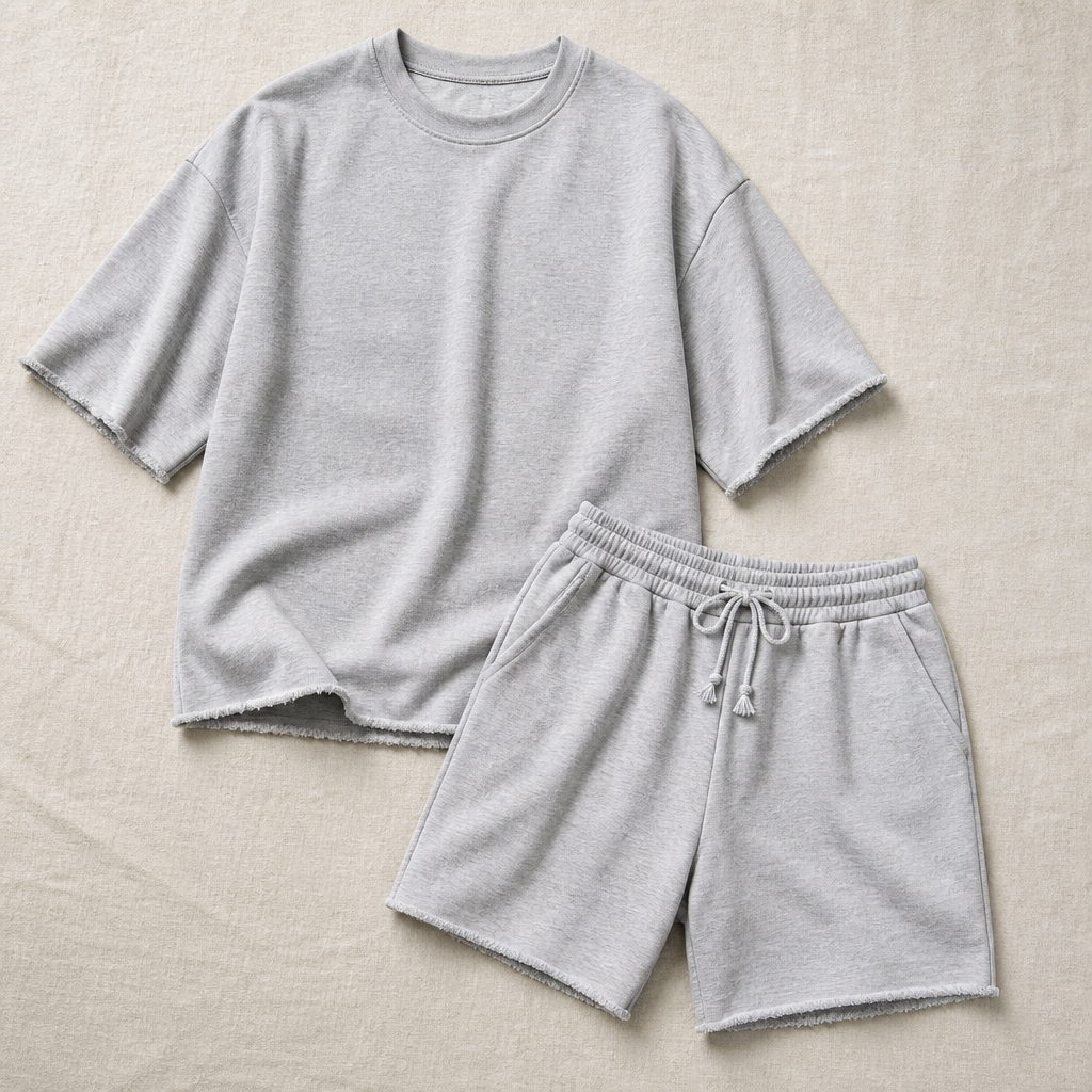 SilhouetteAura™ – Oversized Raw-Edge Cotton Tee and Shorts Set