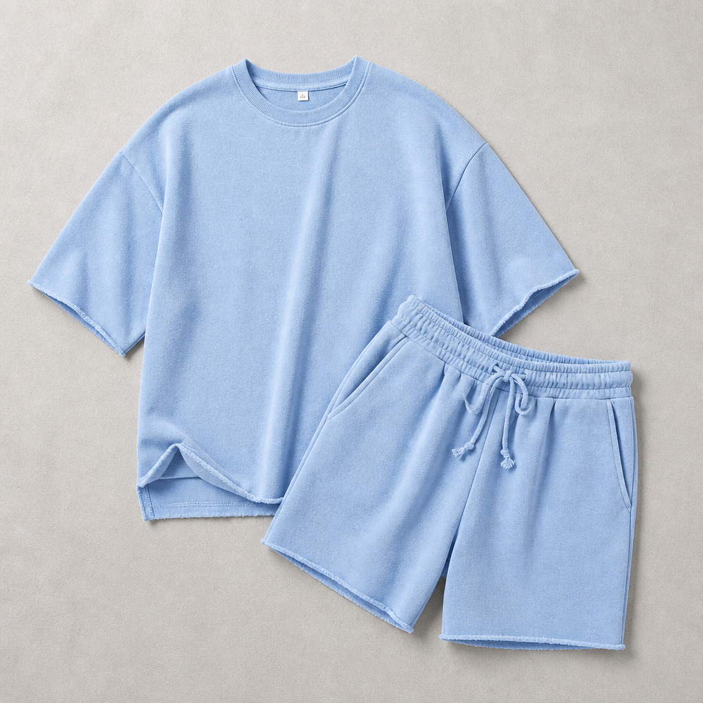 SilhouetteAura™ – Oversized Raw-Edge Cotton Tee and Shorts Set