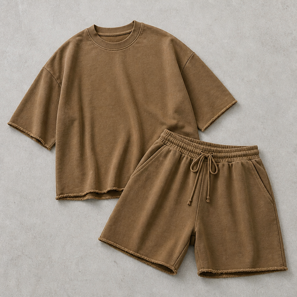 SilhouetteAura™ – Oversized Raw-Edge Cotton Tee and Shorts Set
