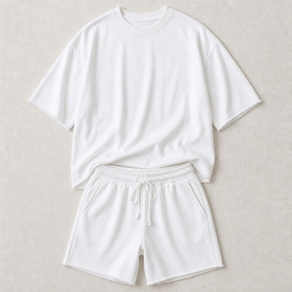 SilhouetteAura™ – Oversized Raw-Edge Cotton Tee and Shorts Set