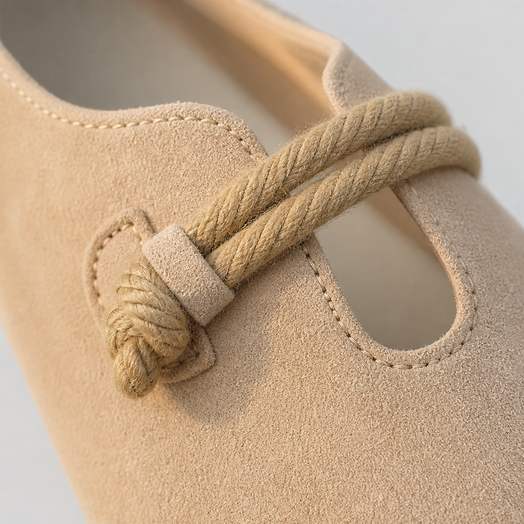 SolaraStep™ – Slipper-Soft Suede Flats with Rope Tie Detail