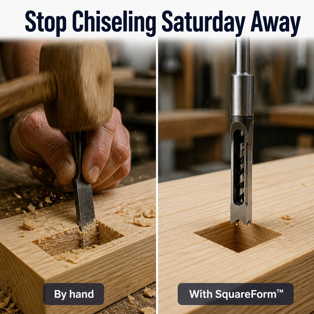 SquareForm™ — Drill Dead-Square Mortise Holes That Lock Tenons Tight