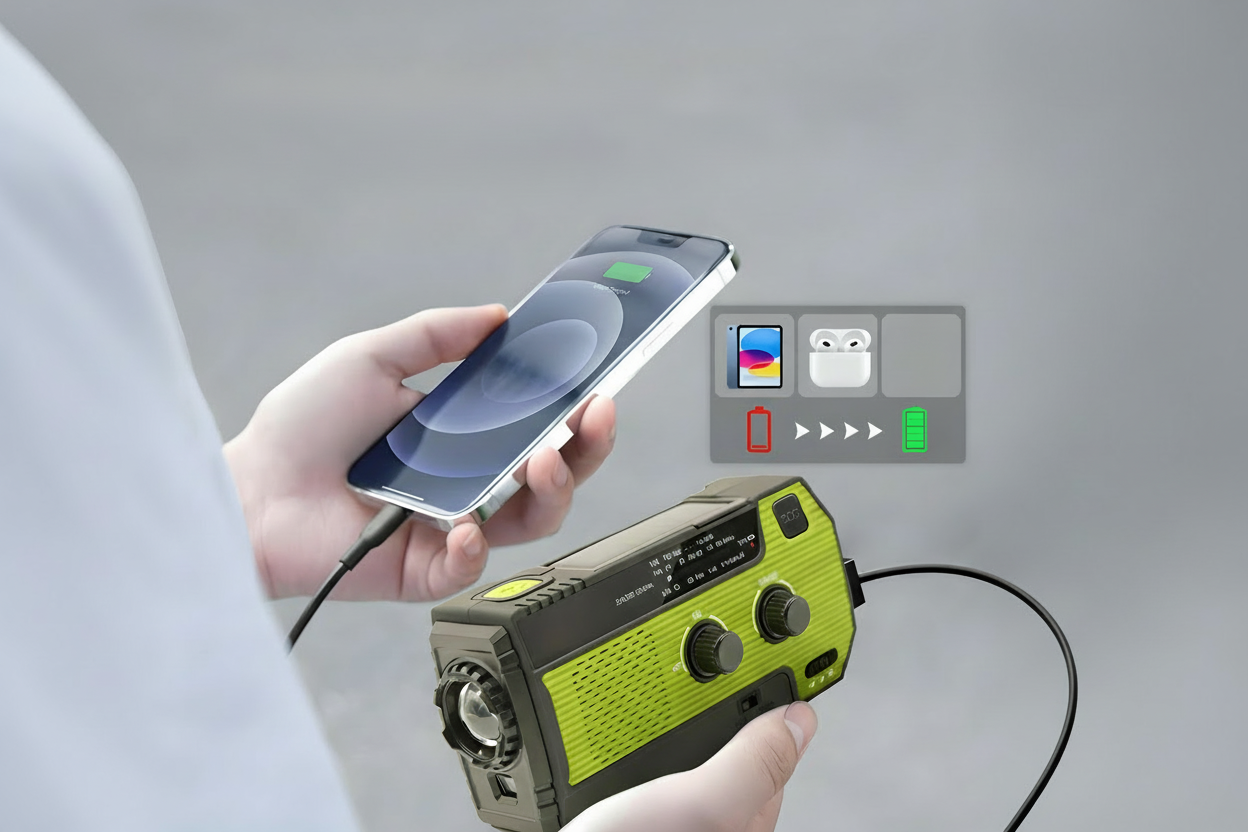 Portable Emergency Radio with Solar Power – Multi-Function Safety Device for Outdoor Use, Travel, and Power Interruptions