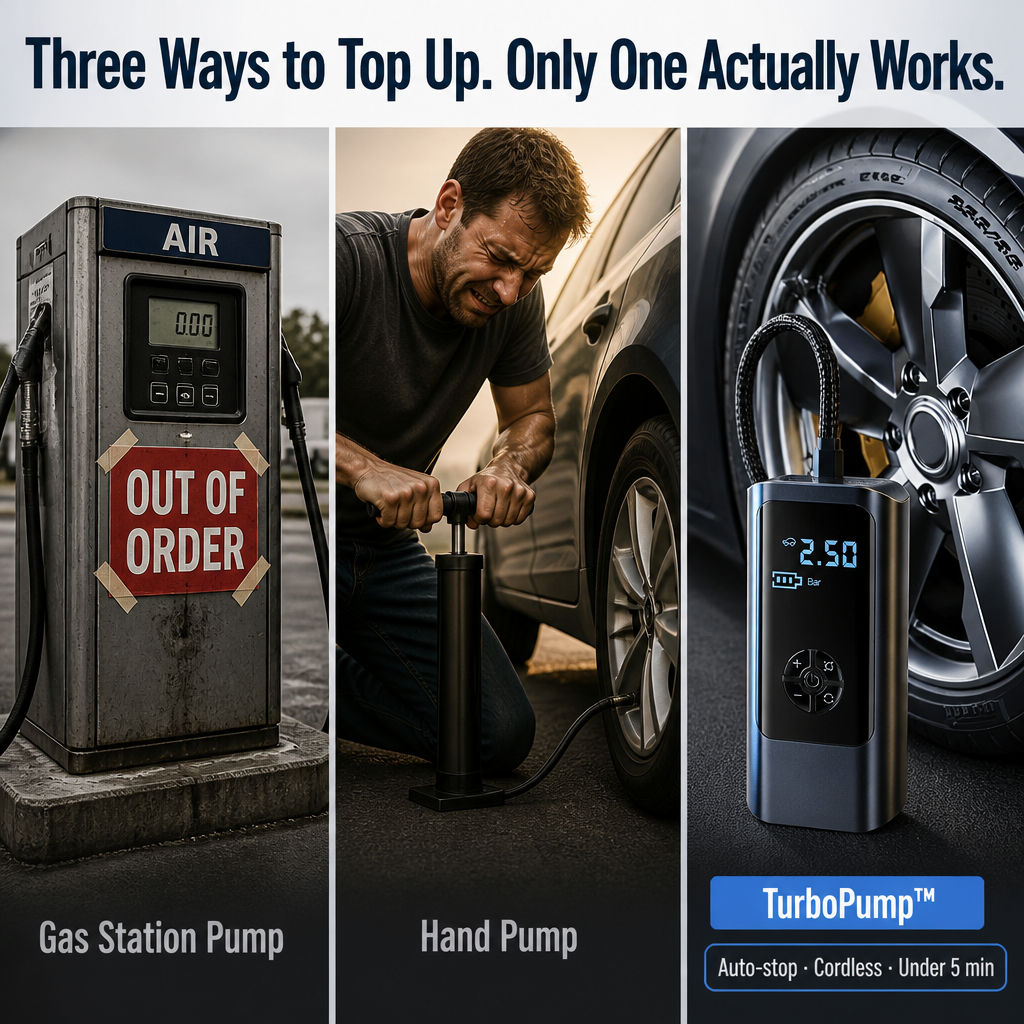 TurboPump™ — Top Up All Four Tires in Under 5 Minutes Anywhere