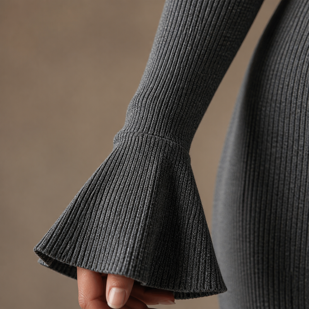 VelaFlex™ – Ribbed Knit Mermaid Midi Dress with Quarter-Zip Collar
