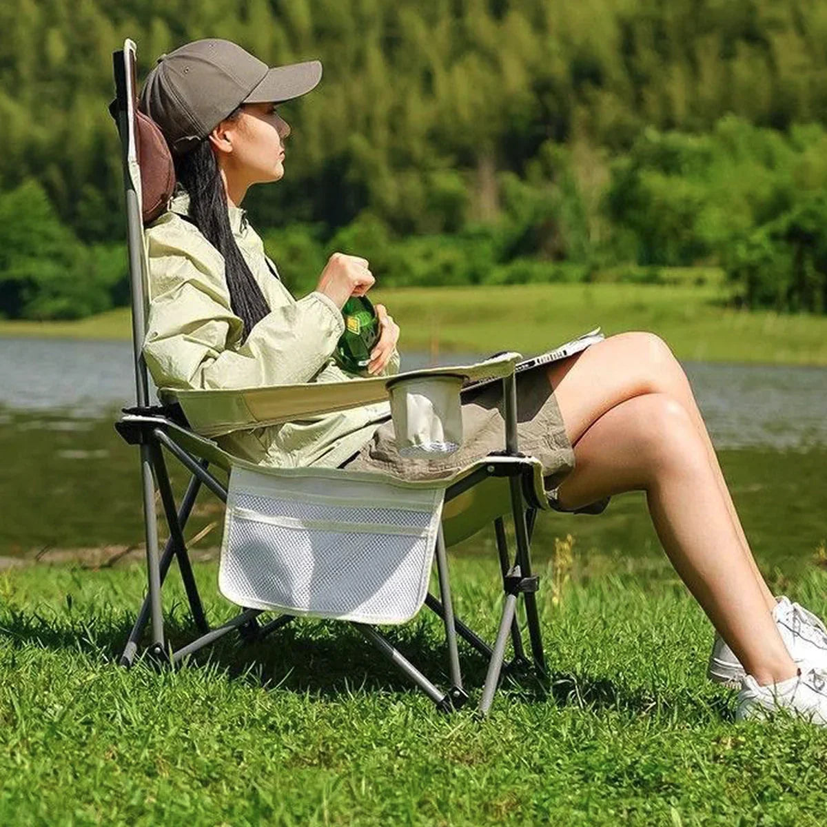 Portable Camping Chair with Reclining Feature for Outdoor Use