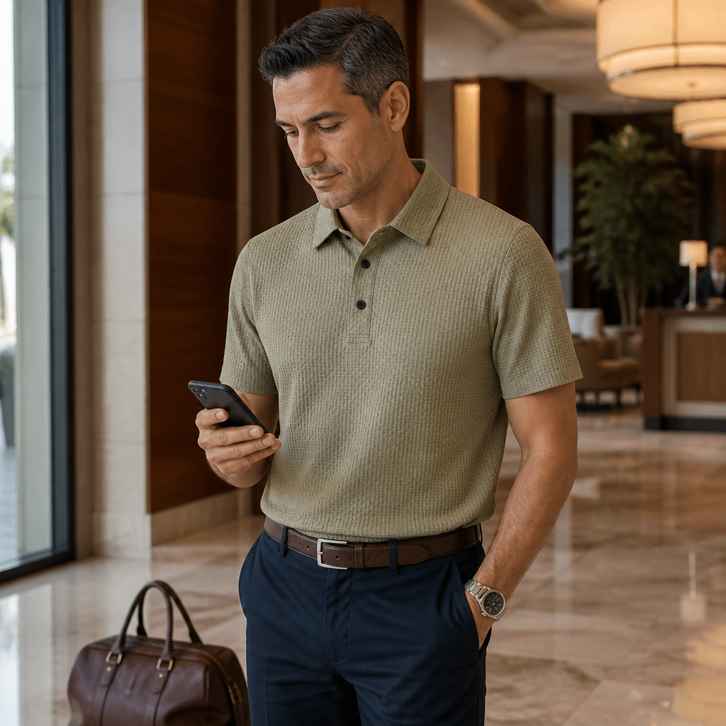 VentraBreeze™ – Cooling Textured Knit Polo with Snap-Button Placket