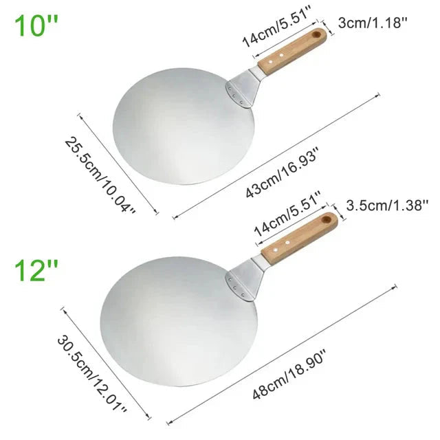 Stainless Steel Pizza Shovel with Wooden Handle – Round