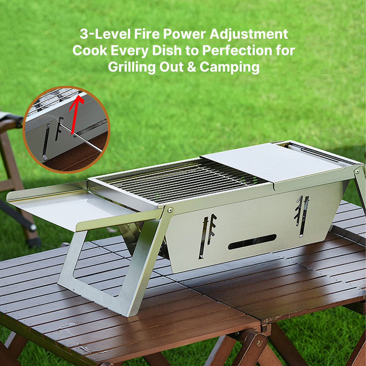Foldable Portable BBQ Grill with Charcoal - Slim Design for Outdoor Use
