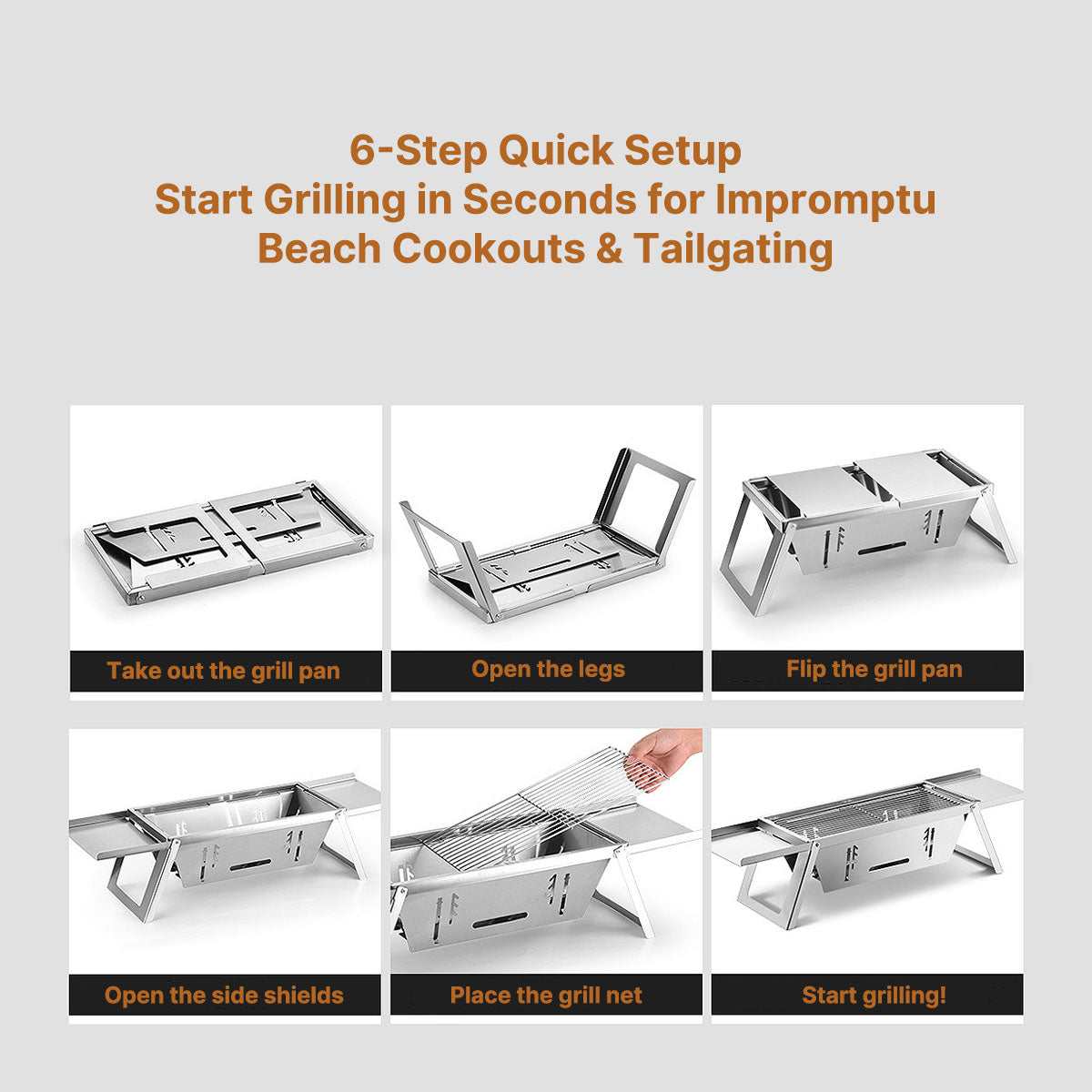 Foldable Portable BBQ Grill with Charcoal - Slim Design for Outdoor Use