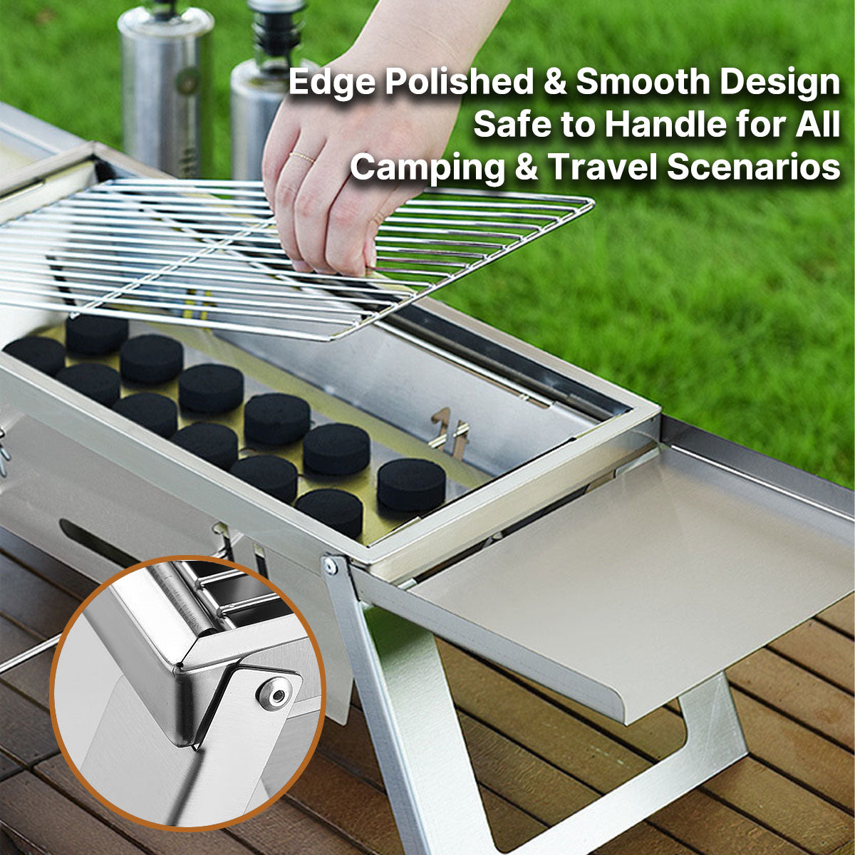 Foldable Portable BBQ Grill with Charcoal - Slim Design for Outdoor Use