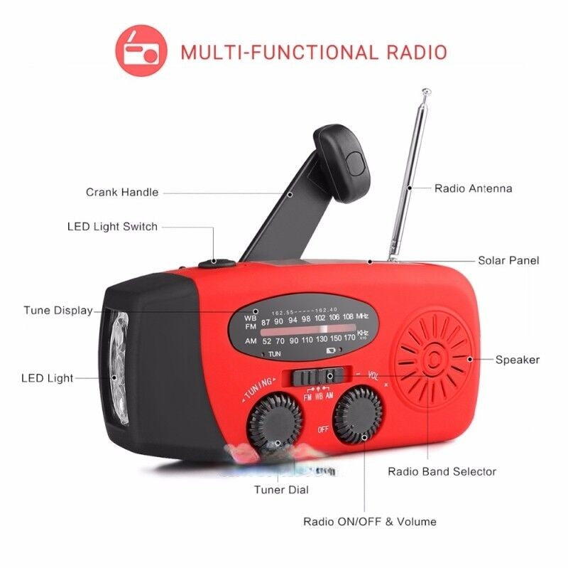 Emergency Solar-Powered Hand Crank Radio with NOAA Weather Alerts