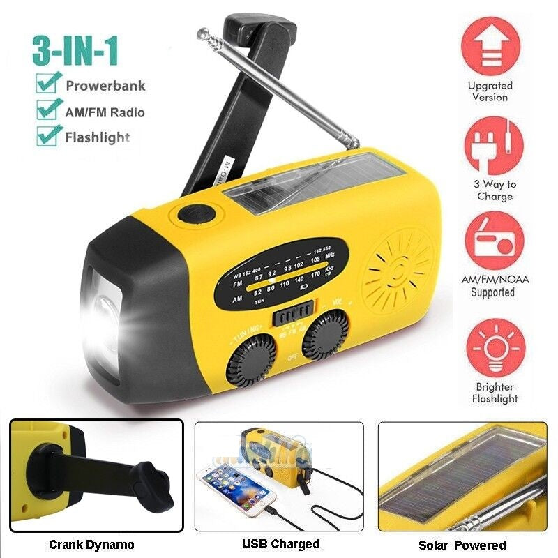 Emergency Solar-Powered Hand Crank Radio with NOAA Weather Alerts