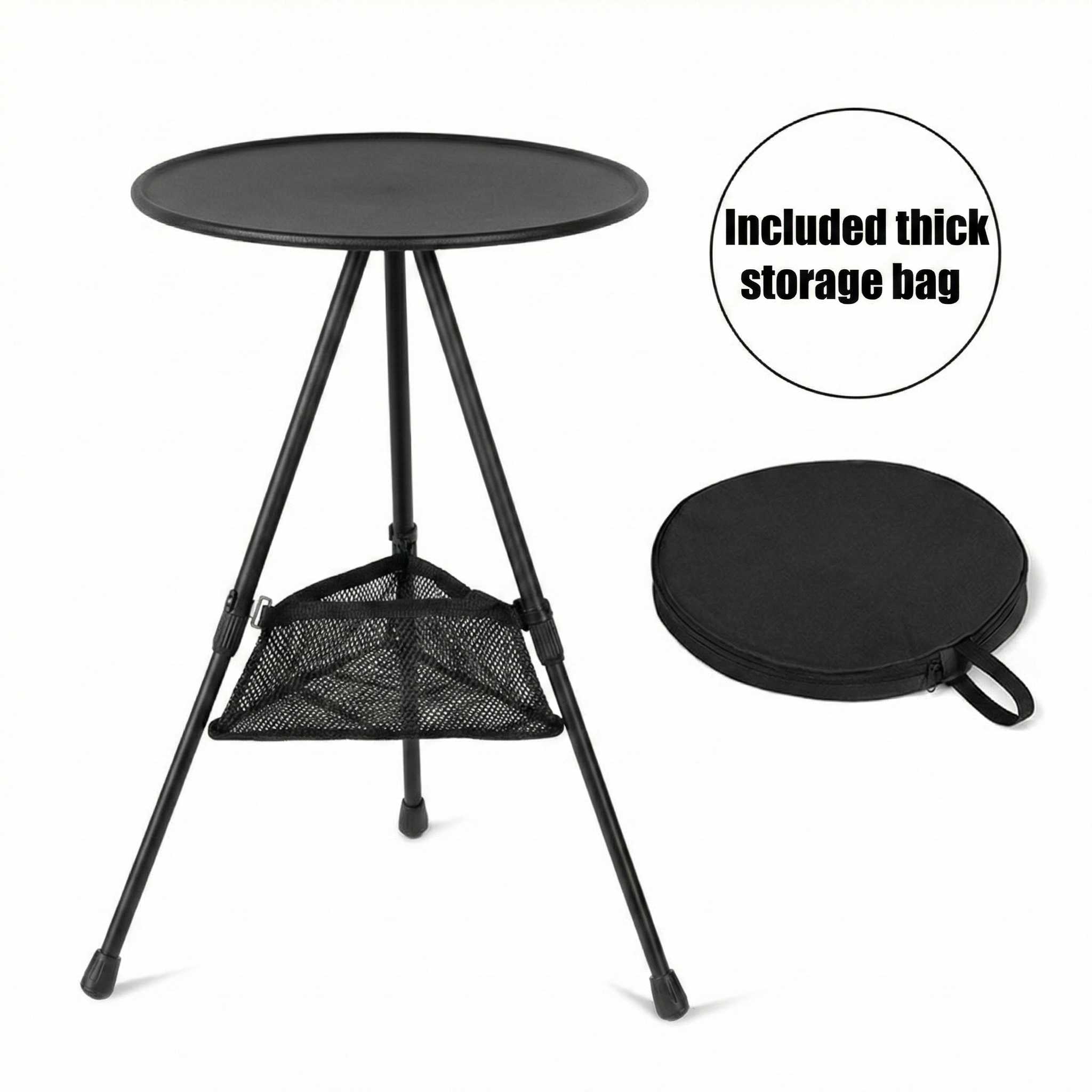 Round Camping Table with Mesh Storage – Portable Design