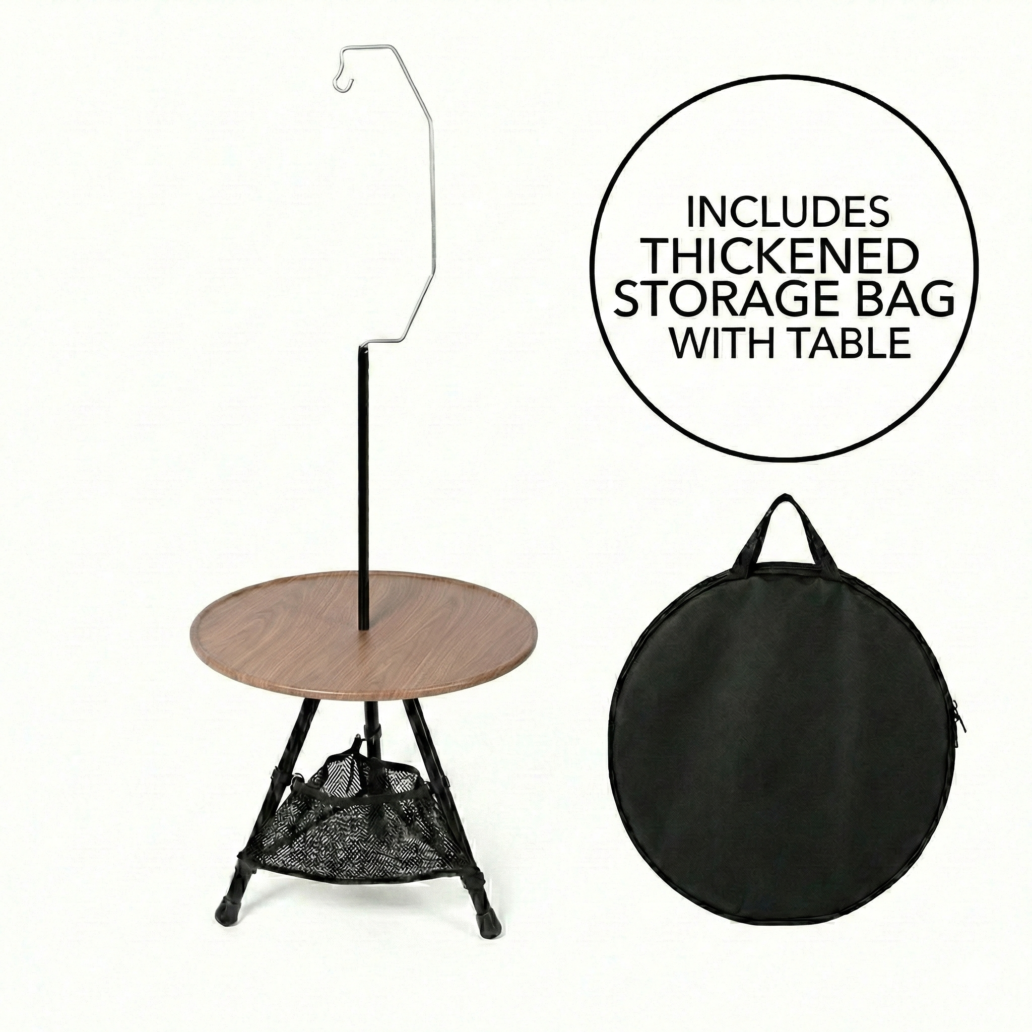 Round Camping Table with Mesh Storage – Portable Design