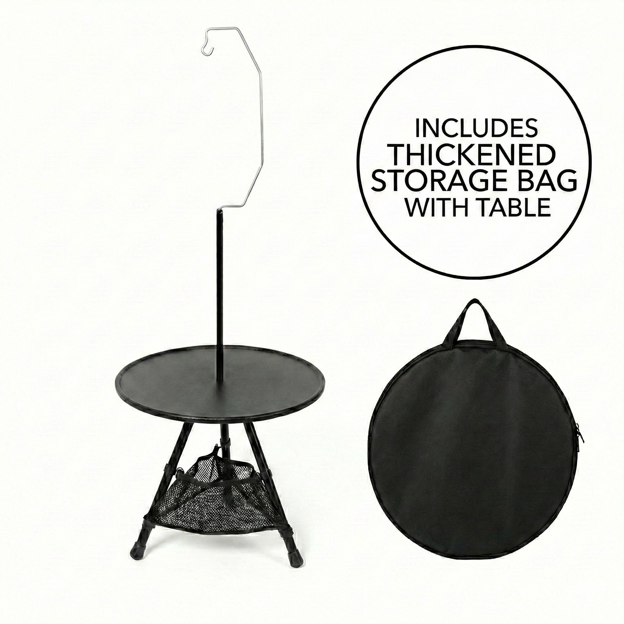 Round Camping Table with Mesh Storage – Portable Design