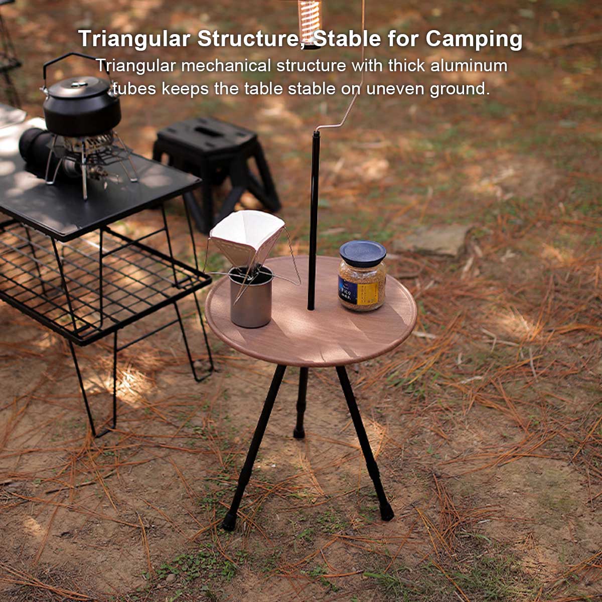 Round Camping Table with Mesh Storage – Portable Design