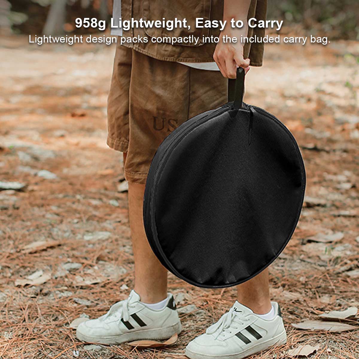 Round Camping Table with Mesh Storage – Portable Design