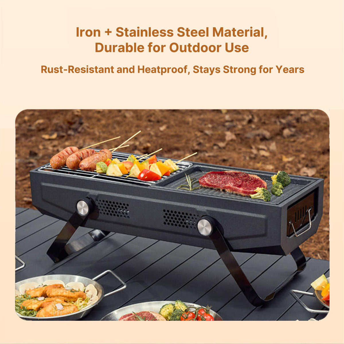 Stainless Steel Portable Grill for Camping and Outdoor Cooking