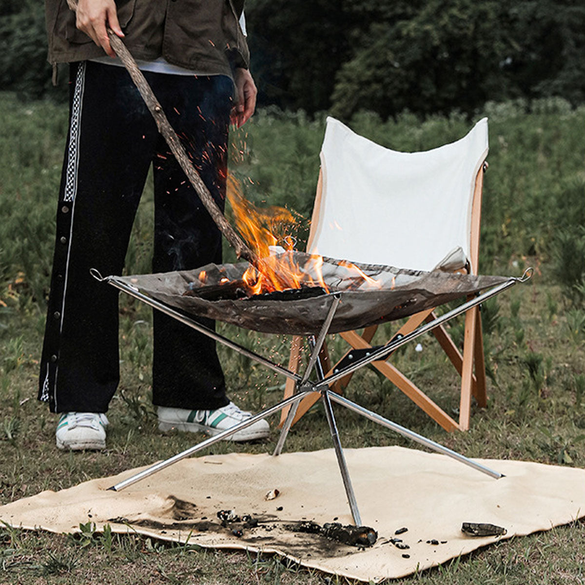 Camping Fire Pit with Grill Rack – Portable Stainless Steel Design