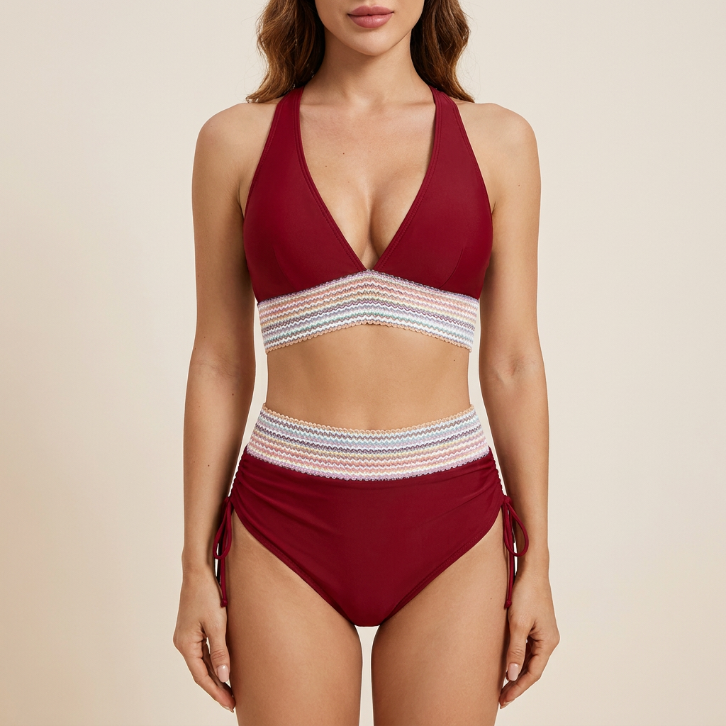 Mirabella™ – High-Waist Tummy-Sculpting Bikini with Ruched Side Cinch