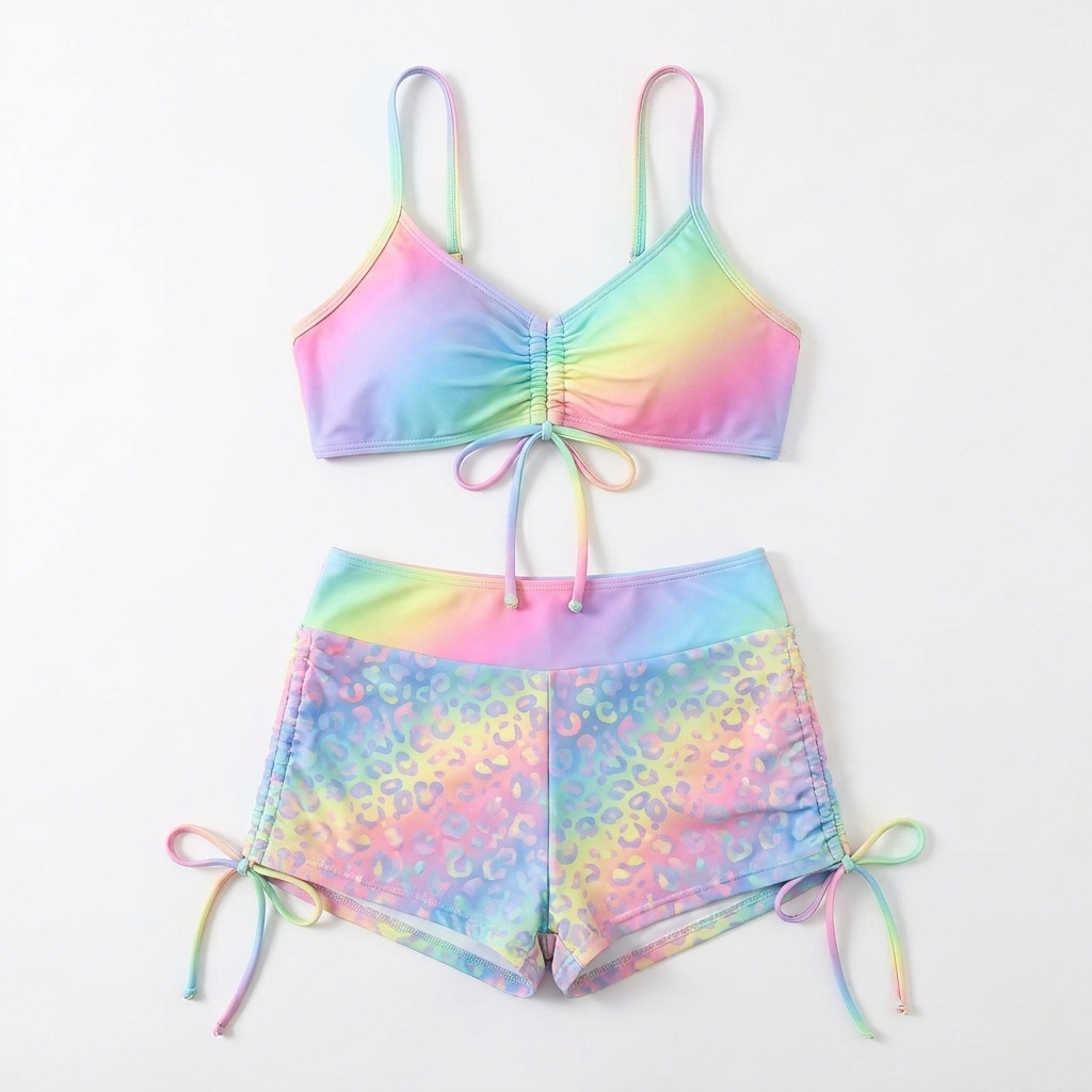 MirageCove™ – High-Waist Boyshort Bikini Set with Adjustable Side Drawstrings