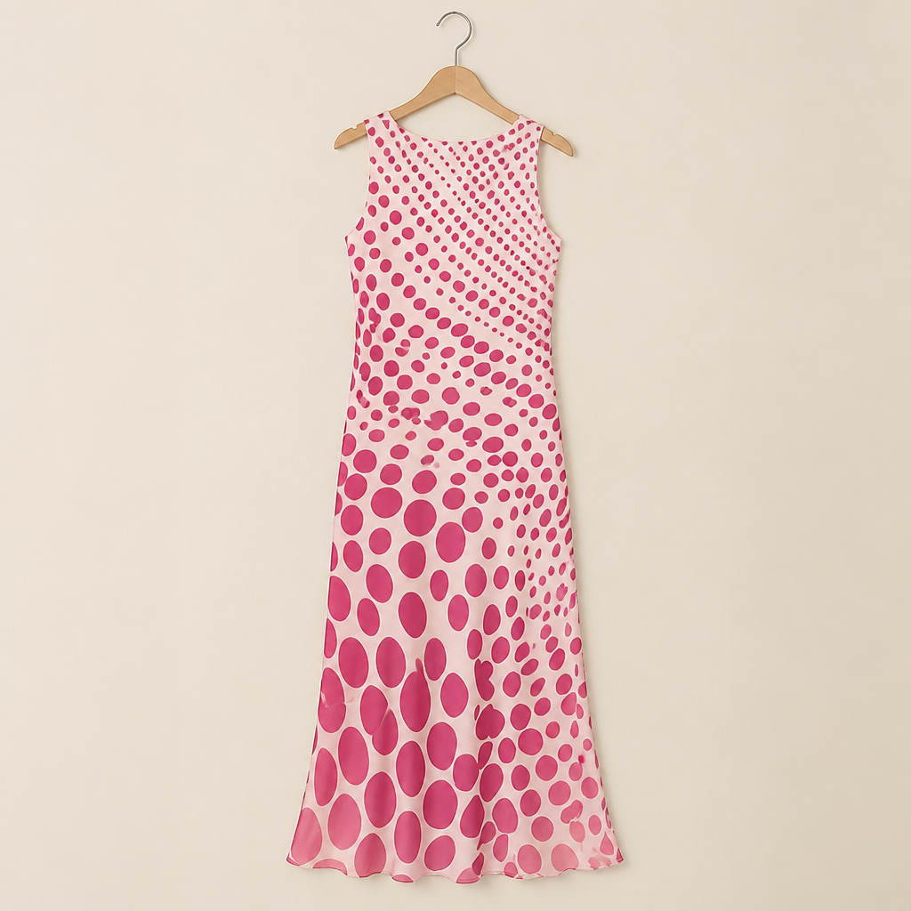 RosetteAura™ – Flowy Bias-Cut Gradient Polka Dot Midi Dress