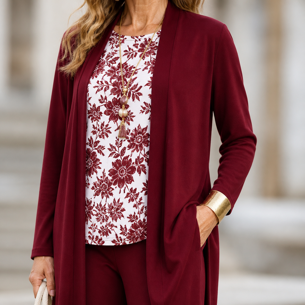 LioraLuxe™ – Elegant Open-Front 3-Piece Cardigan & Pant Set