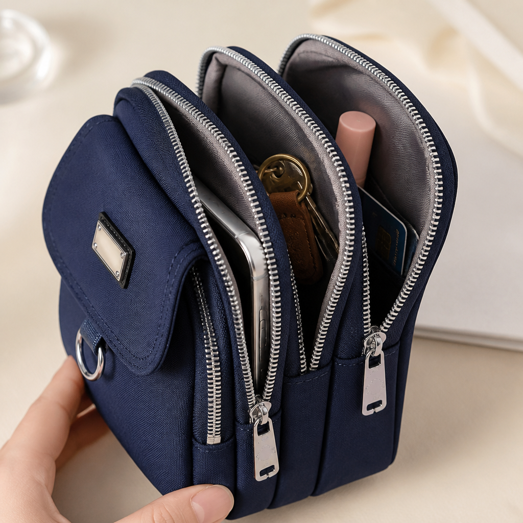 VeloTrek™ – Compact Triple-Zip Crossbody Bag with Weatherproof Oxford